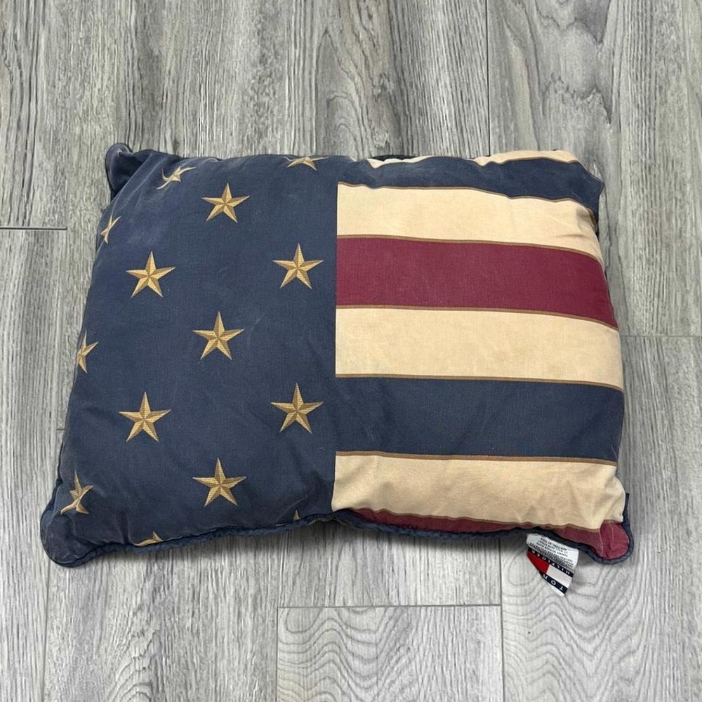 Vintage 90s Tommy Hilfiger American Flag Decorative Throw Pillow Red White Blue